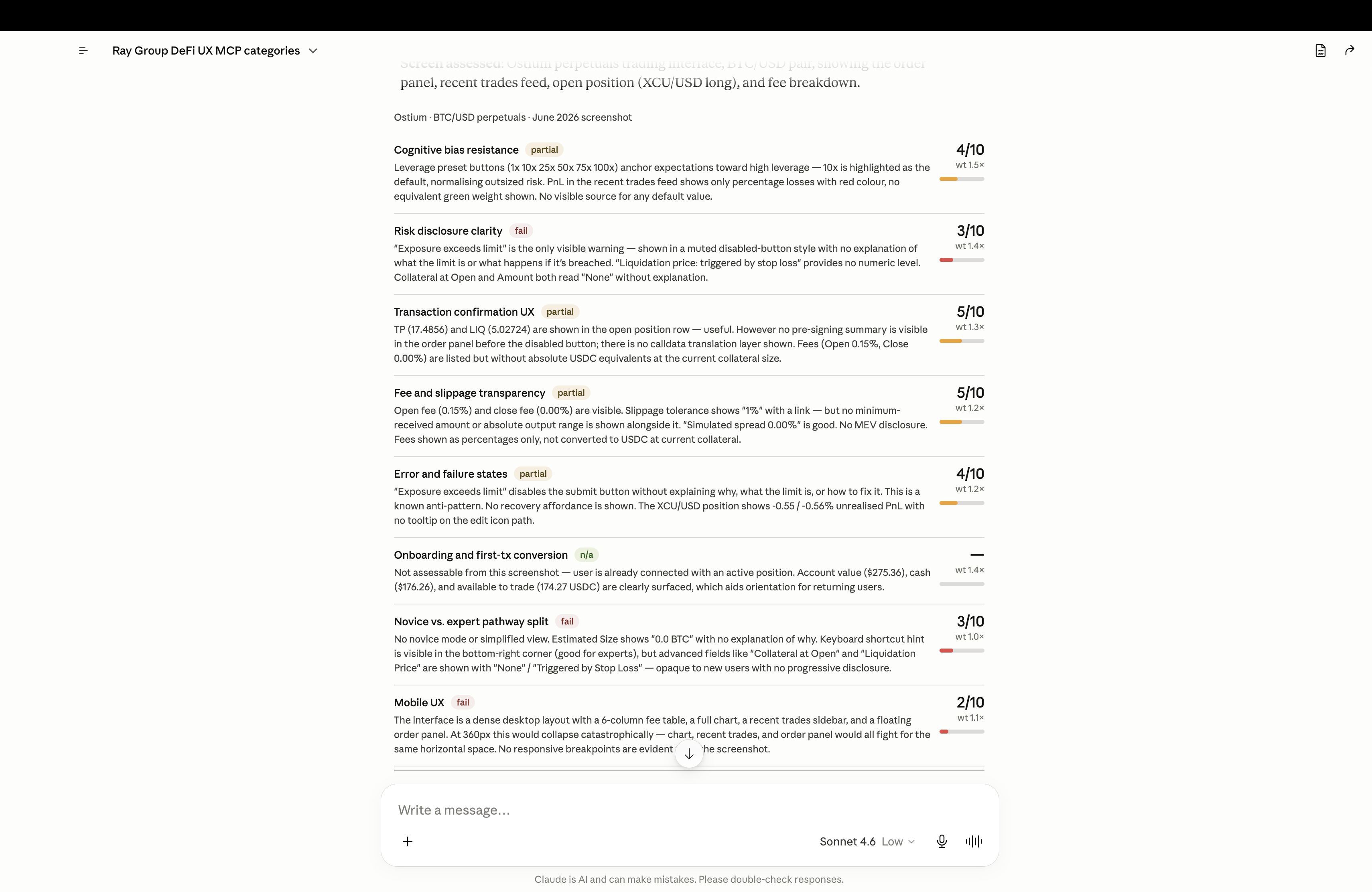 Rezultat audit evaluat — fiecare arie rubrică cu scor din 10, status, pondere și constatare.