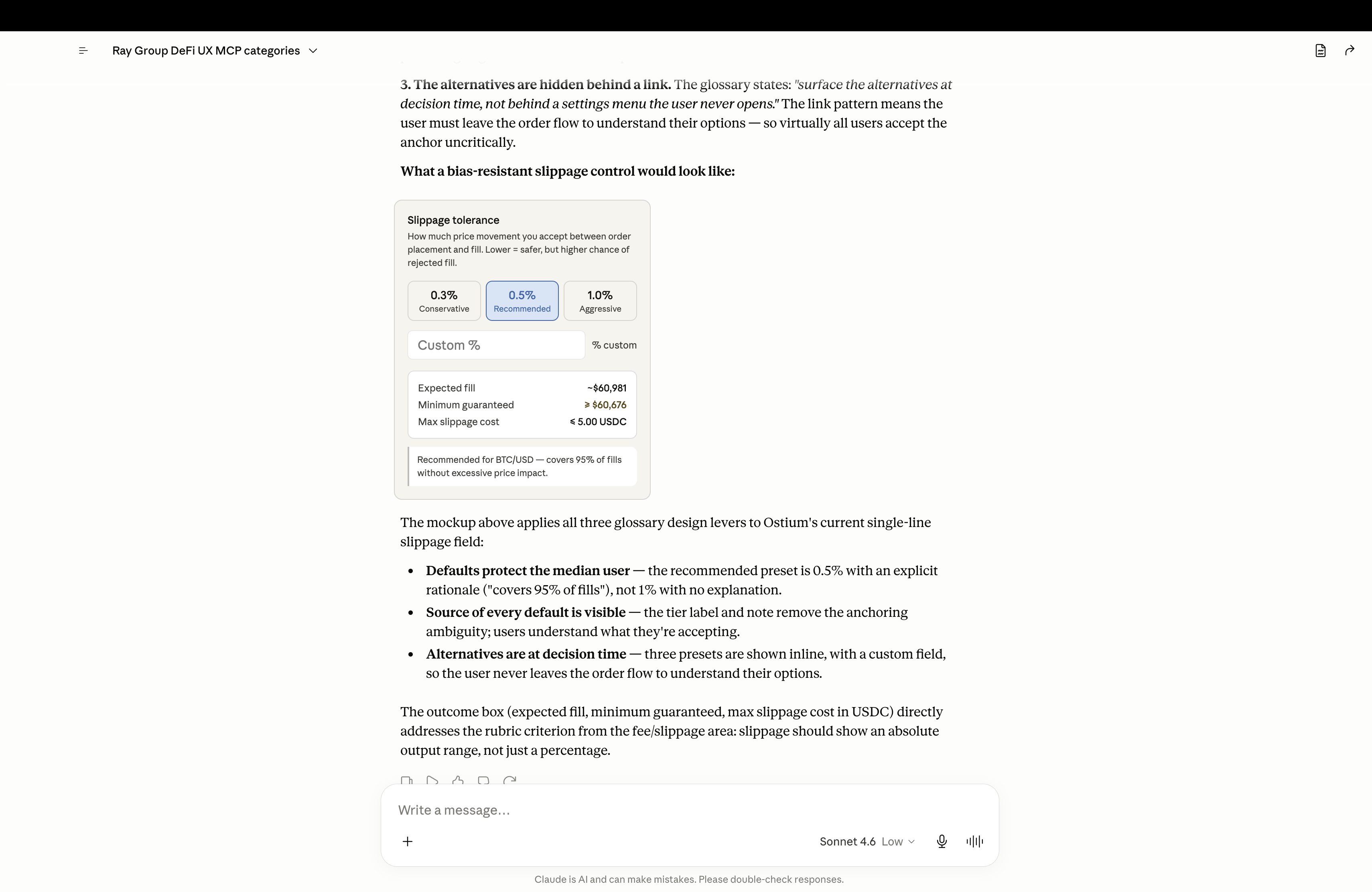 Modelul propune control slippage rezistent la bias: trei tier-uri, fill așteptat, minim garantat și cost max în USDC.